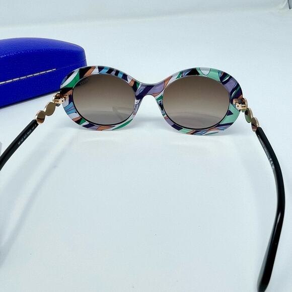 EMILIO PUCCI 55MM Round Sunglasses Shiny Black Bordeaux print retro Cobain 60s - Picture 6 of 16